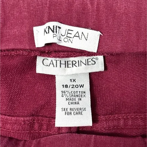 Catherines Womens Knit Jean Pull-On Pants 1X 18/20 Berry Vampire Dark Red Wine - Picture 3 of 6